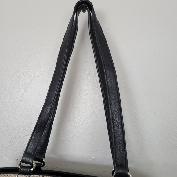 Anne Klein Purse Shoulder Bag Tan Snakeskin Print Black Trim - Picture 3 of 12